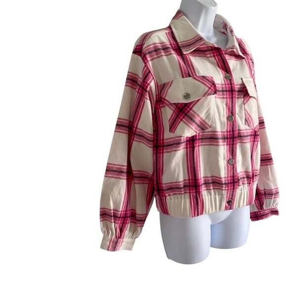 Jolie & Joy Juniors Button Down Pink and White Plaid Jacket Medium - Picture 4 of 11